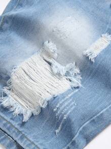 Men's Distressed Patch Pocket Bermuda Loose Denim Shorts - Medium Wash - View 6