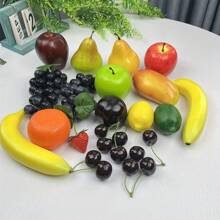 Paquete de 20 piezas de fruta artificial, frutas falsas para decoración del hogar, set de fruta simulada, decoración para fiesta festiva, modelos de frutas para toma de fotos, fresas, mangos y plátanos falsos