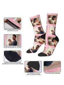 1 Pair Customized 3D Printed Portrait/Photo Socks, Unisex Personalized Novelty Crew Socks, Interesting And Unique Gifts For Easter, Women's Day, Father's Day, Celebrations, Parties, And Special Occasions - Multicolor - View 5