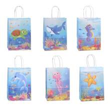 6/12/24 pièces/set de sacs en papier kraft 21*15*8cm thème océan, convient pour les cadeaux de vacances, anniversaires, shopping, transport et emballage cadeau décoratif, pour la fête des mères, les cadeaux de demoiselle d'honneur, de remise de diplôme, d'anniversaire, de mariage