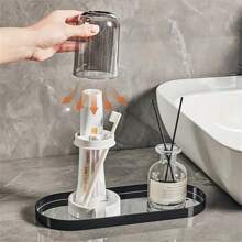 1 Set Multi-Functional Toothbrush & Toothpaste Holder With Dust Cover And Drainage, Suitable For Bathroom, Floor Mount