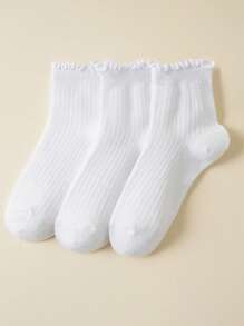 3 Pairs Kids Solid Color Ruffled Soft Wave Socks