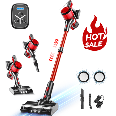 Cordless Vacuum Cleaner For Home - Lightweight, 35Kpas Stick Vacuum Clean With Rechargeable Battery, Max 45Mins Runtime, 8 In 1 Handheld Vacuum For Hardfloor & Carpets Pet Hair, Red