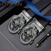 rongkepolo 男士合金自动扣皮带，高档商务休闲西装裤腰带，时尚设计师商务腰带，经典 Polo 高尔夫休闲百搭腰带，长度可调，送给朋友和同事的绝佳礼物 - 槍黑色龍 - 查看 2