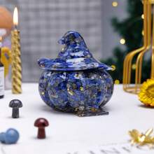1PC Natural Crystal Gravel Pumpkin House Statue Dropper Resin Reiki Stone Fengshui Halloween Gift Witch Candy Box Home Decoration