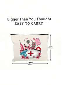 Sac de rangement thème infirmière, sac de beauté, trousse de maquillage avec motif de casquette d'infirmière, tube à aiguille, pilule, sac de perfusion, stéthoscope - Un cadeau parfait pour les infirmières ! Peut ranger les cosmétiques, les outils de beauté, le vernis à ongles, les pilules et d'autres articles, adapté pour sortir