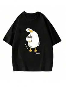 Men's Women's Duck Print T-Shirt Short Sleeve UNISEX 100% Cotton - Black - View 1