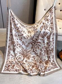 1条仿丝花卉印花90厘米提花方巾，女士连衣裙配饰 - 卡其色 - 查看 3