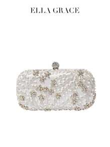 1pc Elegant And Romantic Solid Color Pearl Beaded Evening Bag With Rhinestone Studded Heavy Duty Clutch BoxTready Bride Bag, Perfect For Party,Wedding, Prom,Dinner/Banquet, Matching With Wedding Dress, Formal Dresses, Prom Dress, Birthday Dress, Party Dress, Elegant Pearl Clutch, Prom Bag - Silver - View 5