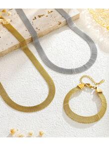 1 套不锈钢时尚欧美金属项链和手链、字母吊坠、性感颈链、女士短项链首饰套装 - 網鏈手鍊項鍊套裝 - 查看 1