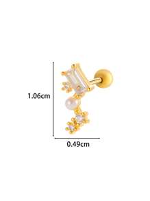 Toppiercing 1pc Fashionable Minimalist Copper Zirconia Star Moon Flower Screw Thread Titanium Steel Cartilage Earring, Ear Bone Piercing Jewelry