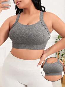 Seamless High-Elasticity And High-Support Sports Bra,Women Underwear Detachable Chest Pad With Cross-Strap Design,Women's Fitness Solid Color Simple Yoga Bra,Women Soft And Comfortable Sports Tops ,Multi-Color Options (Black/Brown/Blue/Hot Pink/Gray/Red) - 灰色 - 查看 3