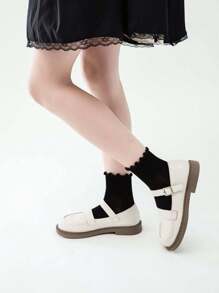 3 Pairs Mesh Princess Ruffles Mid-Calf Socks, Comfortable Breathable School Socks For Kids, Spring/Summer