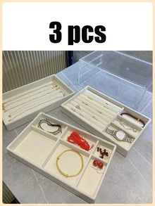 Set de 3 bandejas organizadoras de joyería de terciopelo, soporte de exhibición multifuncional para aretes, anillos, relojes, collares, pulseras, maquillaje, llaves, broches, almacenamiento de oficina, excelente regalo para el Día de la Madre, Día de San Valentín