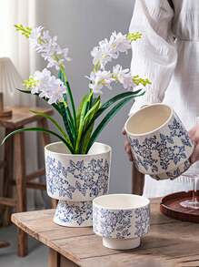 蓝柳兰花种植器中国陶瓷花瓶，适合蝴蝶兰 - 青花瓷 - 查看 2