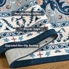 Homore Washable Area Rugs, Large Non-Slip Vintage Rugs For Living Room, Low Pile Floral Distressed Indoor Rugs, Print Carpet Rug For Bedroom Kids Playroom Dining Room Decor - 灰藍色 - 查看 8