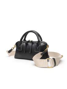 新款女士单肩包，PU皮革，时尚斜挎包，可调节肩带，女士邮差包 - 黑色 - 查看 3