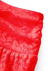 Women Tiered Ruffled Short Skirts Floral Lace Sheer Mid Rise Lined Cute Flowy Mini Skirts - Red - View 5