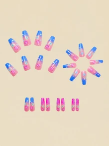 Mid-Length Ballet Style Nail Wraps, Fashionable New Year Design, Popular Spring/Summer Fashion Nail Stickers, Colorful Floral & Butterfly Pattern Detachable 24pcs Nail Art Decals, Summer Nail Stickers