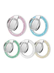 Suporte Magnético de Anel 3 em 1, Brilhante com Glitter, Ultra Fino e Leve, Magnético Forte, Rotação de 360°, Dobrável, Material de Liga, Portátil e Universal, Design de Decoração de Mesa, Compatível com iPhone, Celulares Android, Presente de Aniversário, Presente para Família e Amigos, Suporte de Anel, Pegador de Celular, Acessórios de Celular - Multicolorido - Visão 2