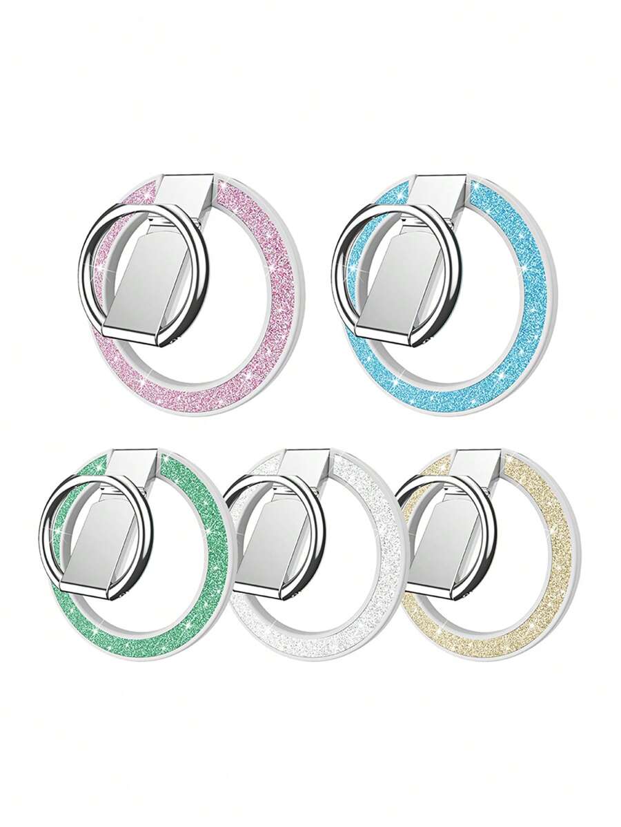 Suporte Magnético de Anel 3 em 1, Brilhante com Glitter, Ultra Fino e Leve, Magnético Forte, Rotação de 360°, Dobrável, Material de Liga, Portátil e Universal, Design de Decoração de Mesa, Compatível com iPhone, Celulares Android, Presente de Aniversário, Presente para Família e Amigos, Suporte de Anel, Pegador de Celular, Acessórios de Celular