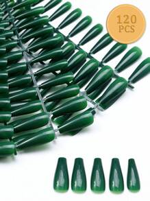 120-Pcs Classic Solid Coffin Shape Press On Nails Set Elegant Green , Full Coverage, Easy Application - Perfect For Daily Style I Ncludes 5sheet Adhestive Tabs 5pcs Mini File