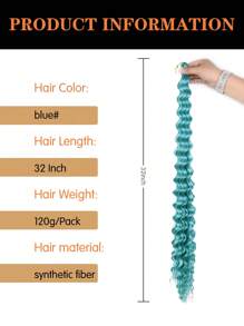 Deep Wave Crochet Hair 32Inch Pink & Gold Ocean Wave Braiding Hair For Women Orange Color Synthetic Curly Crochet Hair Extensions Wavy Braiding Hair Crochet Braids - Mint Blue - View 3