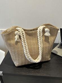 Fashionable And Simple Straw Woven Commuter-Style Large Capacity Personalized Tote Bag With Rope Shoulder Strap, Perfect For Vacation - Multicolor - View 5