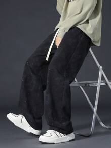 Men's Starry Print Drawstring Waist Straight Casual Pants, Spring/Summer