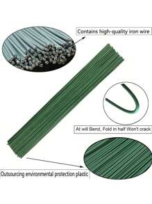 50pcs/100pcs Floral Stem,Green Flower Stem Sticks DIY Floral Material Handmade Wire Stem Accessories,Waterproof Iron Wire For Easter Decorations And Handmade Projects,Mother's Day Decoration,For Wedding Bouquet DIY Crafts And Flower Arrangement Decoration Accessories Gifts Birthday Graduation