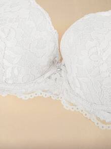 Damen Weiße Spitze Push-up Dessous-BH, Sexy Lift Rücken Dessous-BH mit verstellbaren Trägern, nahtloser Braut-Dessous-BH