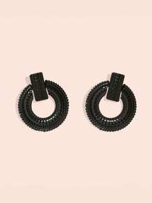 1 Pair Fashionable Minimalist Geometric Hollow Alloy Large Hoop Earrings, Tassel Design Metal Round Earrings, Exaggerated Versatile - Pair Of Round Earrings - View 16