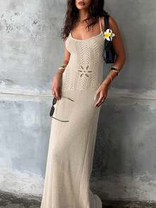 Women's Solid Color Minimalist Daily Wear Halter Neck Tie-Up Knitted Sweater Dress