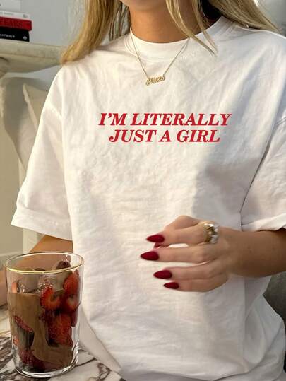 Women's Fashion Red Letter Print Round Neck Short Sleeve Casual T-Shirt