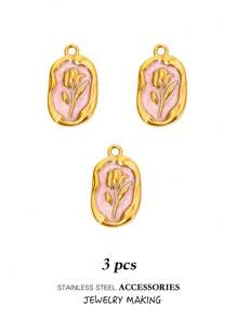 1 件 3 件复古不锈钢饰品金色椭圆形花朵珐琅图案吊坠 DIY 项链手链耳环玫瑰花女士派对珠宝配件批发 - Flower - 查看 18