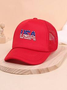 1pc Baseball Cap For Children, USA Print Breathable Sun Protection Hat Suitable For Fishing, Outdoor Activities