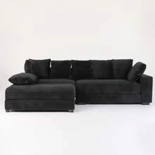 LUCKHAO 108.6" Corduroy Modular Sectional Sofa With Ottoman & Storage, Modern Deep-Seat L-Shaped Sectional With 8 Pillows, Cloud-Like Couch For Living Room, Apartment, Or Office - 黑色 - 查看 10