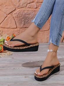 Fashionable Leopard Print Flip Flops For Women, Flat Thong Sandals For Summer Beach, Slip-Resistant, 2025 New Style