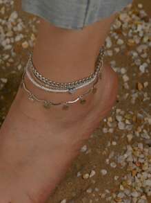 4pcs Holiday Style Heart Chain Pearl Anklet (Random Heart Chain Quantity, Based On Length) Valentine's Day Valentines,Mom,Mother,Mother's Day,Gift