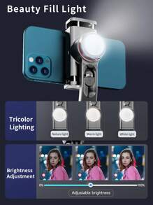 AXNEN Gimbal Stabilizer With Extendable Selfie Stick Tripod, With Fill Light And Wireless Remote Control, Compatible With Smartphones - Black and White - View 4