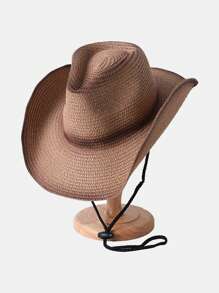 1 pieza Sombrero de vaquero occidental, sombrero de paja de color degradado retro, sombrero de protección solar para verano para senderismo, pesca y actividades al aire libre