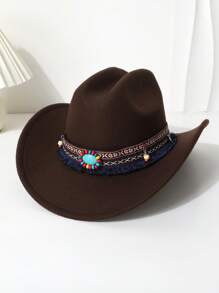 1pc Women's Retro Decorative Belt Wool Felt Hat, Unisex Fashion Casual Minimalist Western Cowboy Hat, Suitable For Daily Outfits, Outdoor, Travel, Photography, All Season, Autumn/Spring - Top Hat - View 10