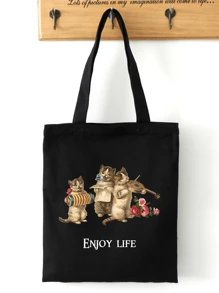 1pc Customized Tote Bag, Vintage Animal, Flower, Cat, Car, Custom Texts, Quotes, Motivational Phrases, DIY Gift For Teachers, Classmates, Friends, Birthday, Unique, Large Capacity, Lightweight, Fashion, Personalized, Canvas Tote Bag, Casual Shopper