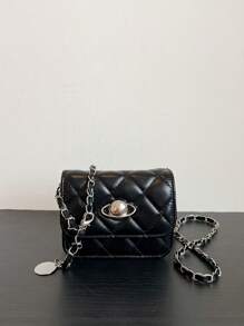 Borsetta mini, semplice e versatile, con texture di alta qualità, cinturino con catena dorata e strass, può essere indossata sulla spalla o sotto il braccio, adatta per primavera ed estate