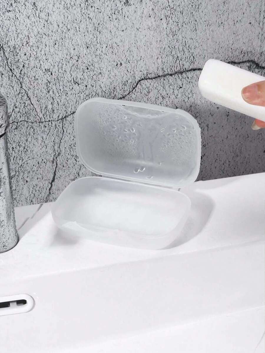 1pc Clear Soap Box Plastic Portable Waterproof Sealed Leakproof Soap Savers Case Container For Bathroom Camping Gym Travel Bathroom Accessories Solid Color Soap Holder Box Creative Covered Sealing Soap Dish Fashion Handmade Soap Holder With Drainage For Home & Travel - Multicolor - View 1