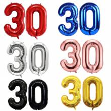 Globos de lámina de plata extra grandes del número 30 de 32 pulgadas y 40 pulgadas para el 30.º cumpleaños y decoración del 30.º aniversario - Multicolor - Ver 1