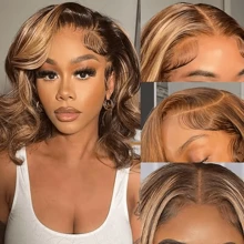 10 Inch 13X4 Transparent Lace HD Lace Front Wig With Baby Hair #4/27 Highlight Natural Wave Glueless Human Hair Water Wave Wig Pre Plucked With Bleached Knots 200 Density For  Woman