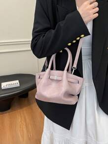 2025 新款复古时尚褶皱手提包，简约通勤斜挎单肩包 - 粉色 - 查看 7