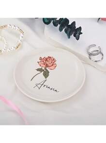 Personalised Birth Flower Trinket Dish, Watercolor Flower Ring Dish, Birthday Jewelry Dish Gift For Friend, Wedding Bridesmaid Gift, Personalized Jewelry Boxes, Personalized Ring Plates