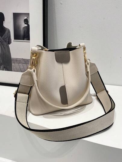 新款小众时尚休闲百搭水桶包，复古经典高端品质宽肩带女士单肩斜挎手提包，适合工作、约会、购物、日常使用